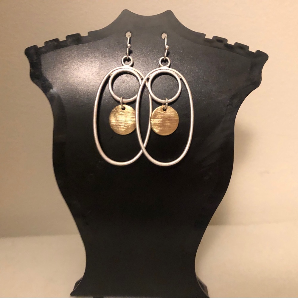 Mod Arthouse MInimalist Oval Drop Matte Finish Circle Earrings Silver Gold Clean
